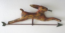 ANTIQUE VINTAGE IRON WEATHER VANE RUNNING RABBIT WITH CARROT EMBOSSED .