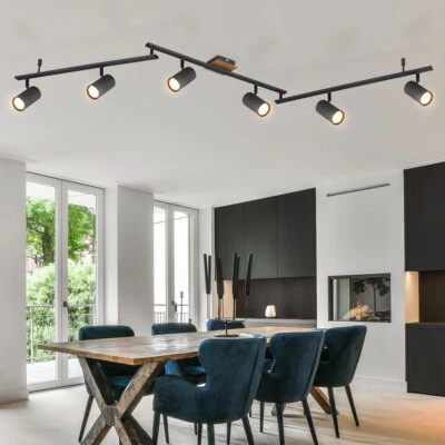 Spotleuchte Spotleiste Deckenleuchte 6 flammig Holzoptik schwenkbar GU10 L 180cm - Bild 1 von 4