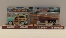 NEW Vintage CHEVRON CARS Collectible Set WOODY WAGON & CC BOAT N’ TRAILER