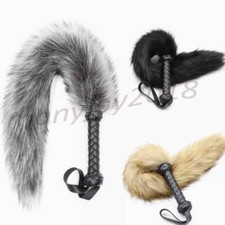 PU Leather Handle Fox Tail Fur Whip Paddle Binding Flogger Flirt Slaves Couples