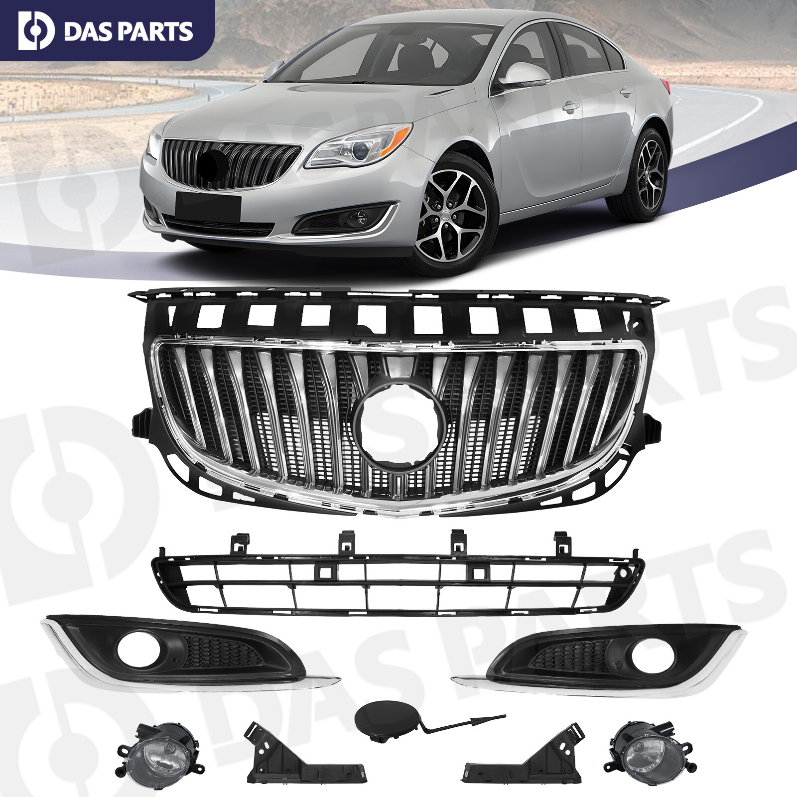 Front Bumper Upper Lower Grille Fog Light Assembly For 2014-2017 Buick ...