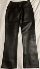 Womens Vintage Express Black Faux Leather Straight Leg Pants Slash Pockets 7/8