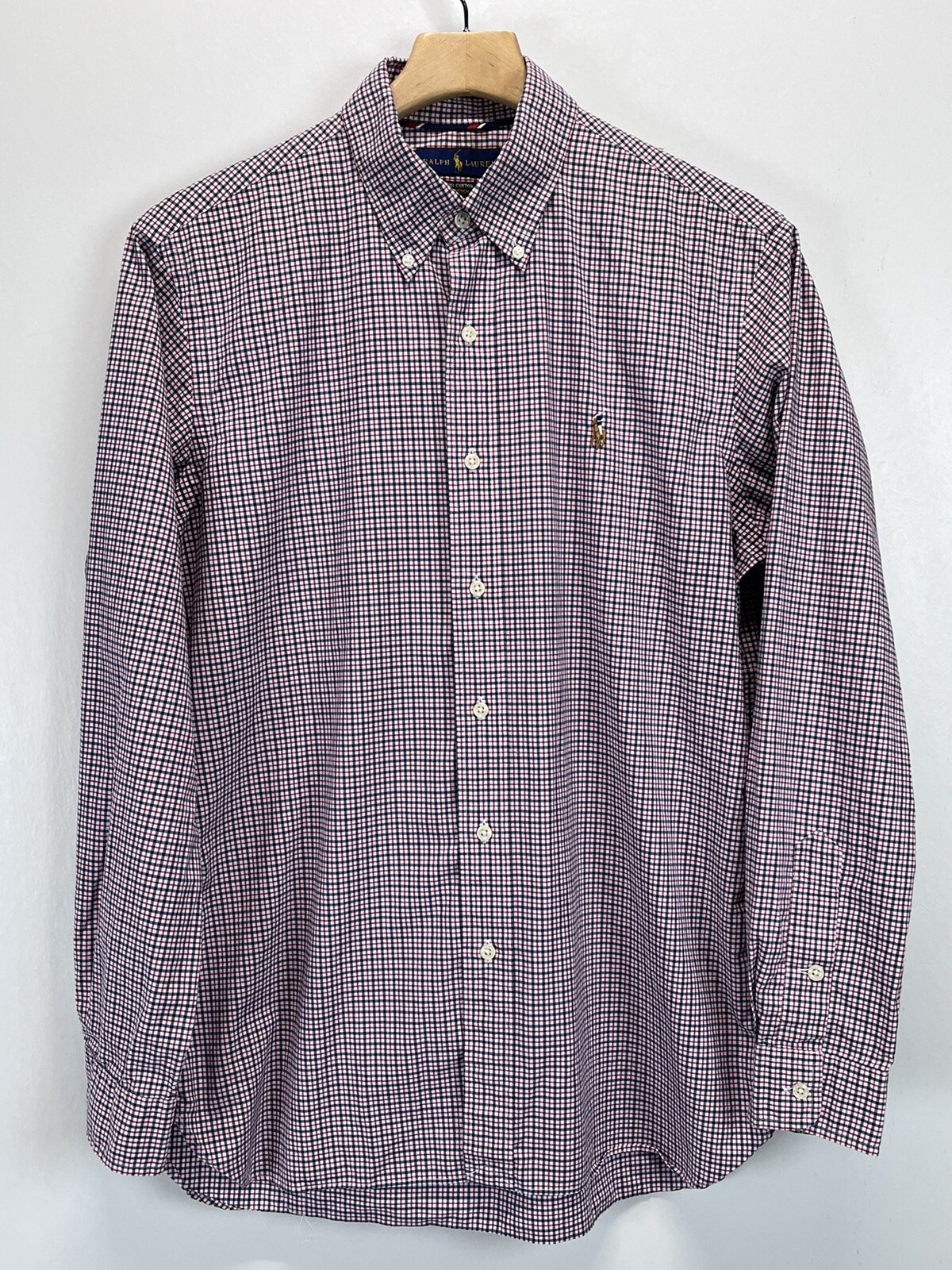 Polo Ralph Lauren camicia abbottonata taglia media uomo quadri elasticizzata carne pony