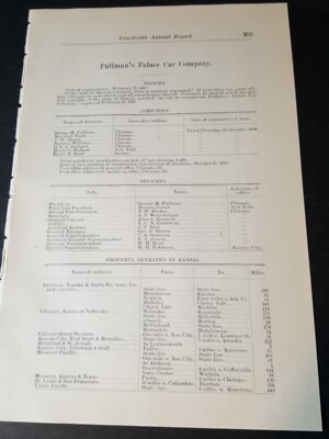 1896 train paper Pullman's Palace car company Railroad  operated in Kansas 