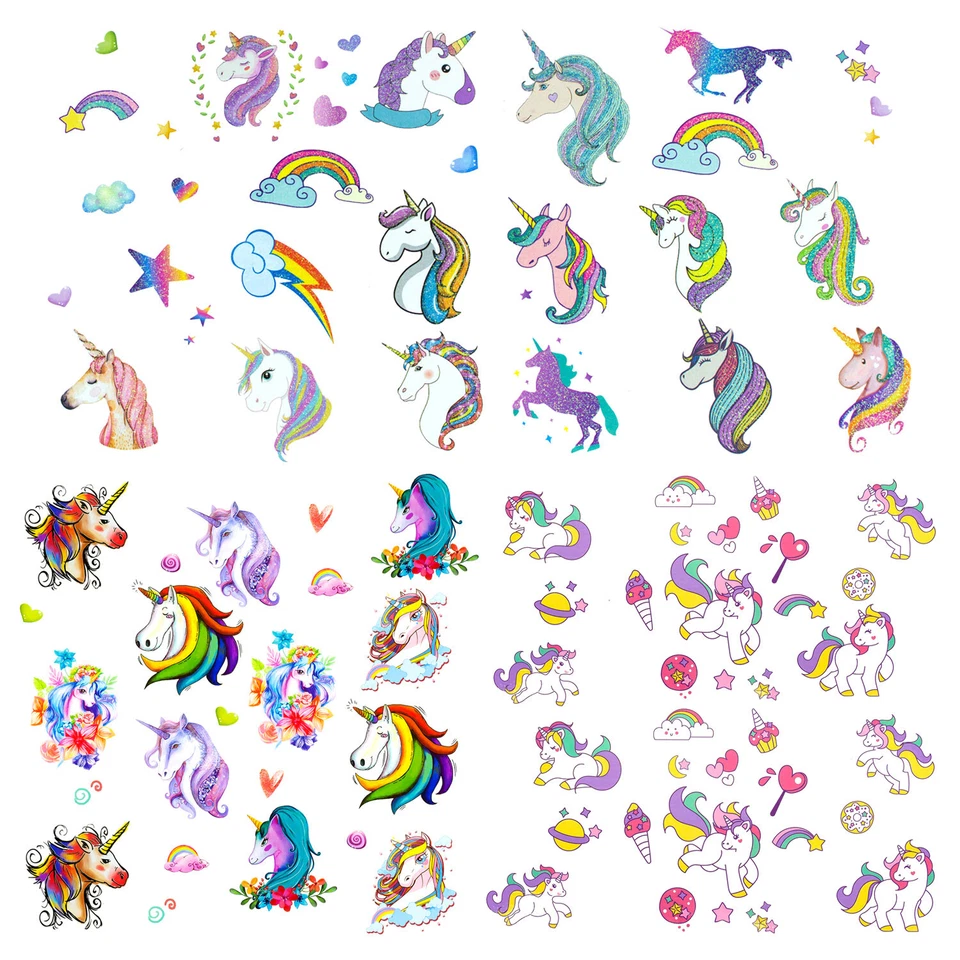 OBLIQUE UNIQUE Einhorn Kinder Tattoo Set 60 Stk Temporäre Einhörner Tattoos für Mädchen Spielen
