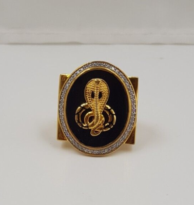 Unique Men Gold Ring 22K Cobra Signet Ring CZ Enameling Gold
