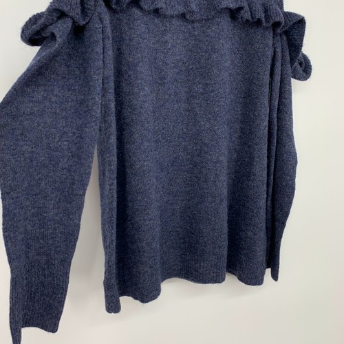 LOFT Sweater Womens Small Blue Cold Shoulder Ruffle Fuzzy Stretch Long Sleeve - Picture 6 of 11