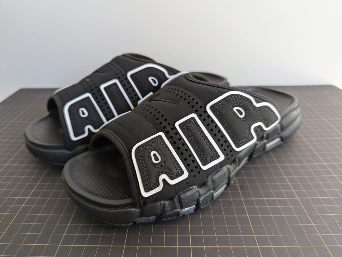 US10 - Nike Air More Uptempo Slide Black White Men Slip On US10 - Nike Air More Uptempo Slide Black White Men Slip On