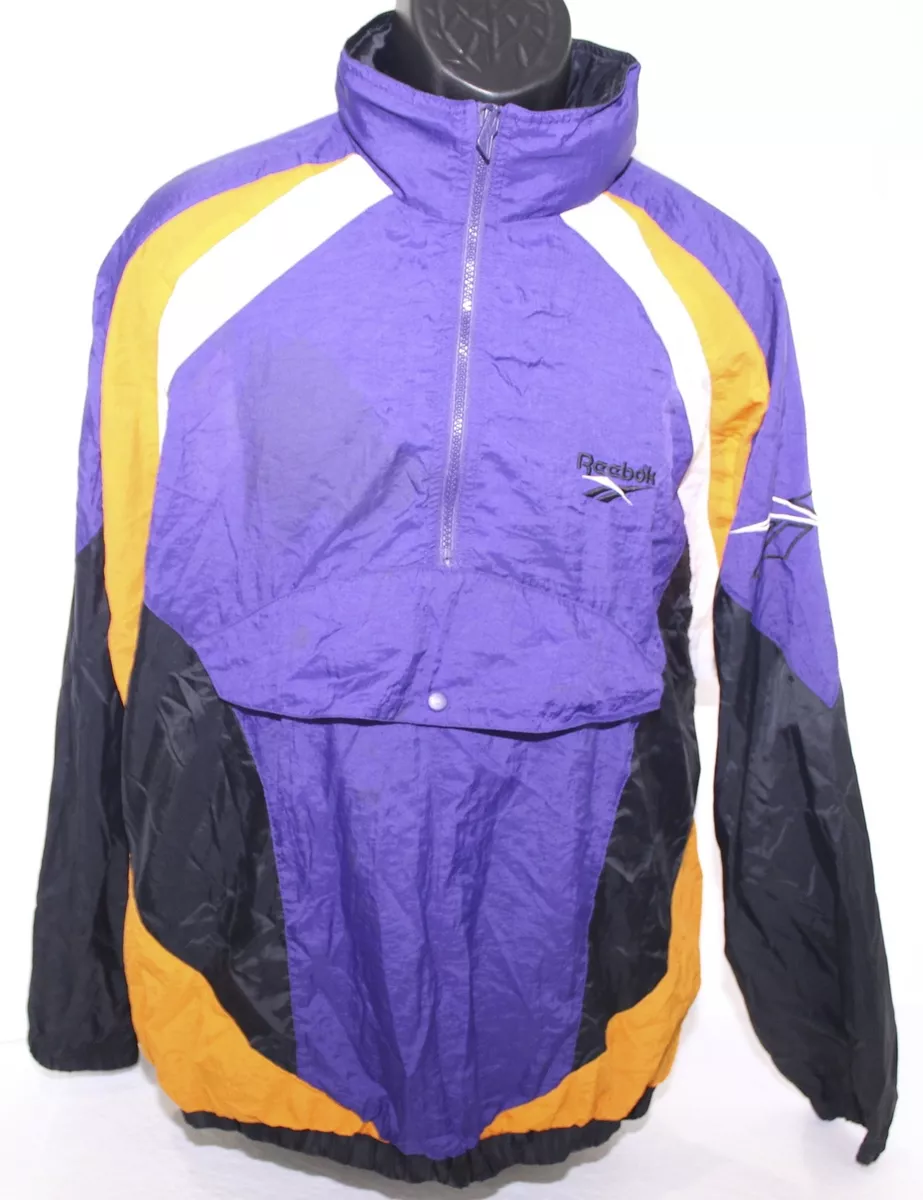 Vintage 1980s Reebok Nylon Anorak Jacket Purple & Orange Windbreaker Mens Medium