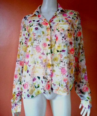 MSGM ITALY LONG SLEEVED FLORAL PRINT TOP SHIRT MULTICOLOR SIZE 40