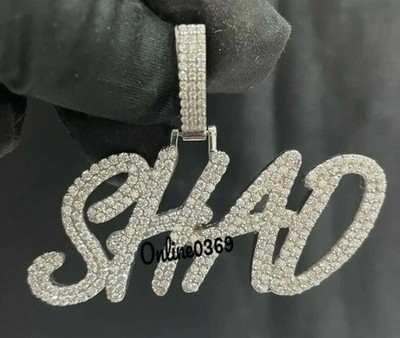 2ct Natural Moissanite Men's Custom SHAD Name Pendant 925 Sterling Silver Charm