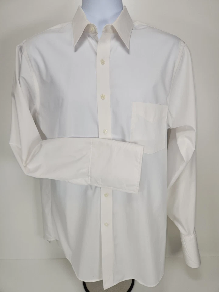 Geoffrey Beene White Cotton Wrinkle Free Shirt 15.5 34/35 French Cuff - Image 2 of 4