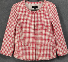 Women's Coral Pink Ivory Tweed Jacket Blazer Talbots Size 14 Lined Classic