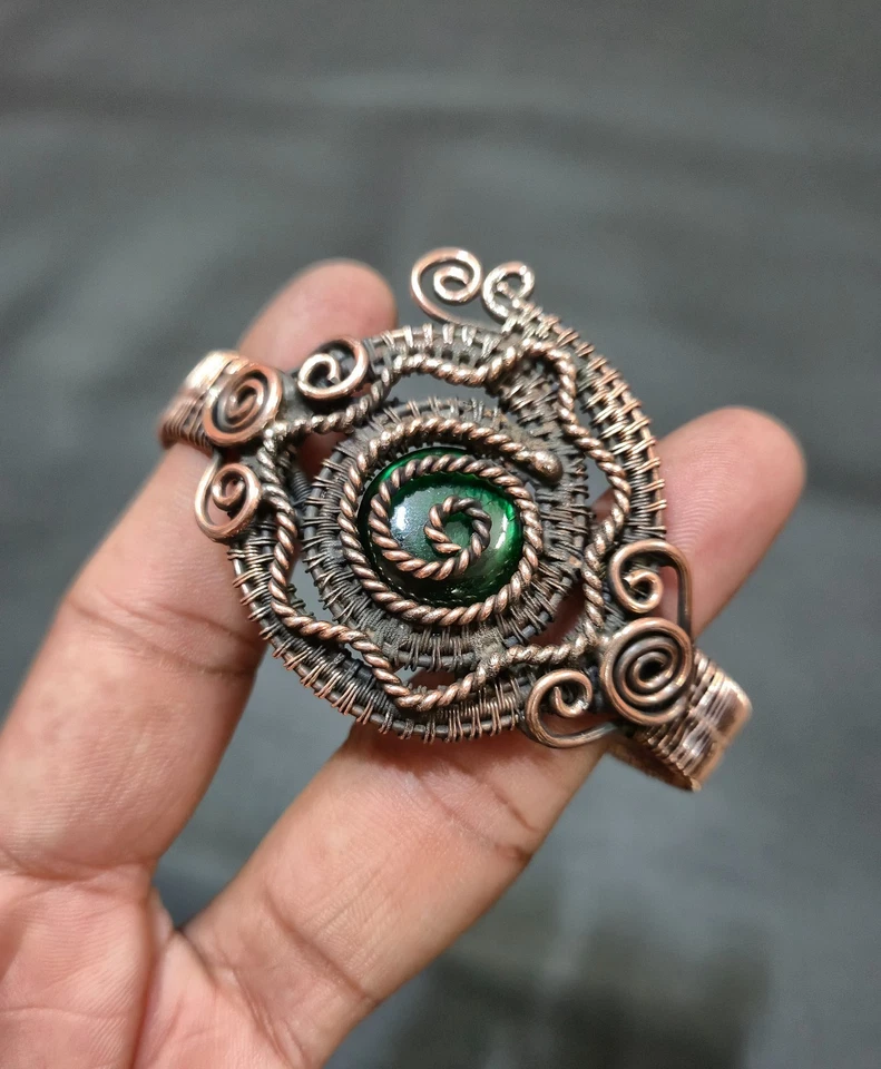 Brazalete ajustable llamativo verde labradorita alambre de cobre envuelto para regalo Foto 4 de 4