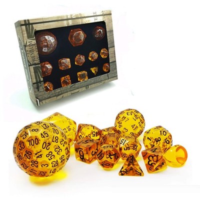 Amber Complete Polyhedral RPG Dice Set 13pcs D3-D100
