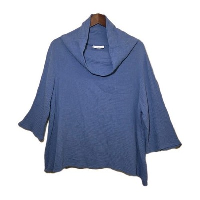Bryn Walker Etta Cotton Gauze Top Cowl Neck Blue Lagenlook Beachy Flowy M USA