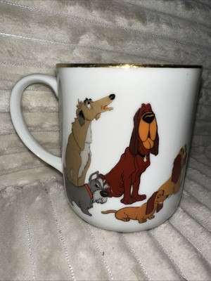 Walt Disney Production Lady And The Tramp Japan Coffee Mug Cup Gold Trim 