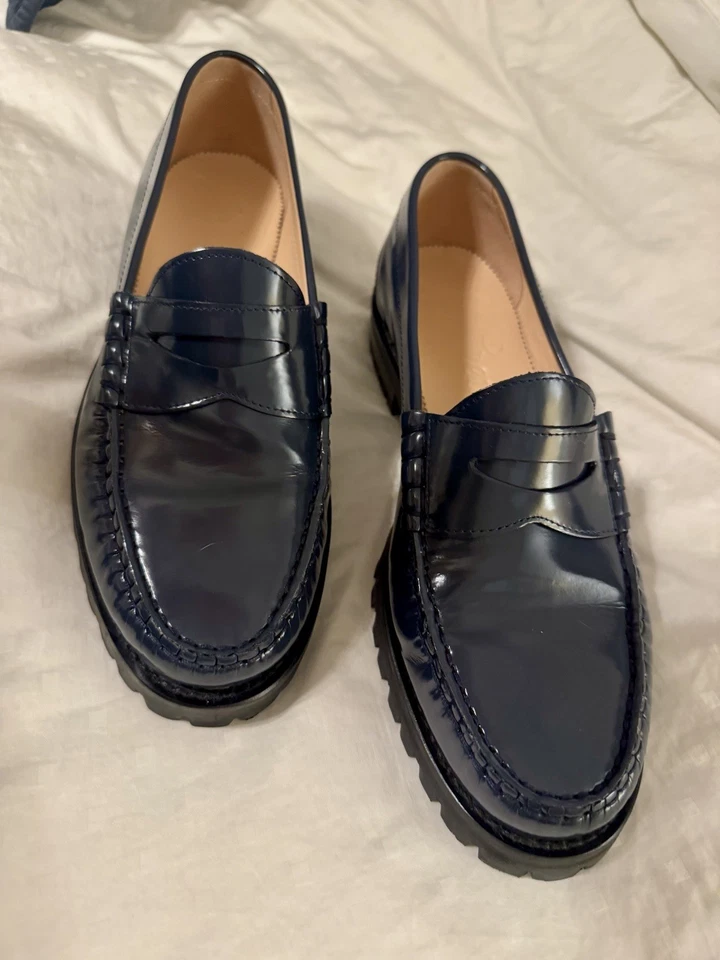Jcrew Winona зажим подошвы темно-синий патент Penny мокасины размер 8 новый без коробки - Изображение 4 из 4