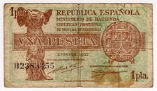 1937 Spain 1 Peseta B2383455 Paper Banknote Money Currency