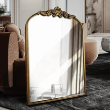 Arched Mirror,Gold Traditional Vintage Ornate Baroque Mirror,Antique Brass