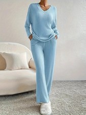 Women Ribbed Pyjamas Set, Ladies 2 Piece Loungewear Tracksuit Sleepwear Homewear