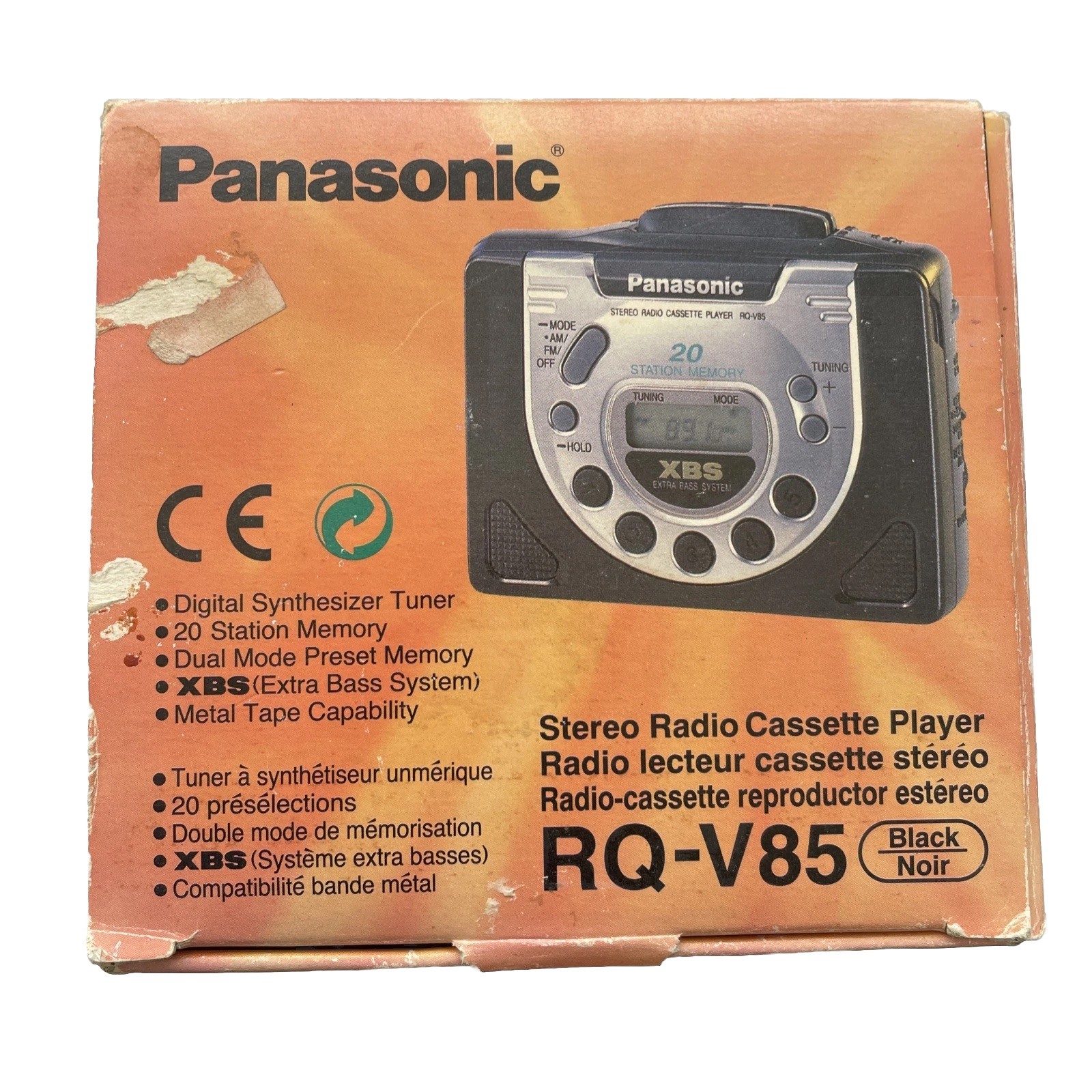 Panasonic RQ-V85 Stereo FM/AM Radio Cassette Player Black Silver Walkman in VGC