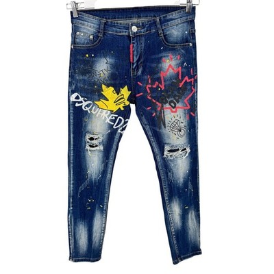 Dsquared2 Distressed Graphic Print Jeans Mens 33x30 Blue Denim Streetwear