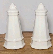 Vintage 6 Inch Tall White Ceramic Lighthouse Salt and Pepper Shakers