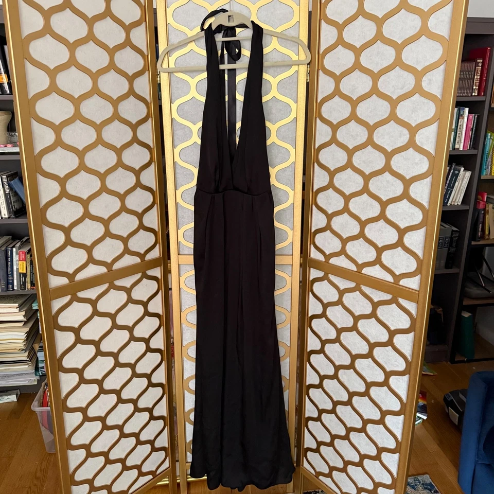 Jill Jill Stuart Size 6 Black Plunge V-Neck Halter Tie Formal Evening Maxi Dress - Image 2 of 4