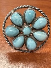 Turquoise and Sterling Silver Flower Ring Adjustable Size 6-10 925 nice weight