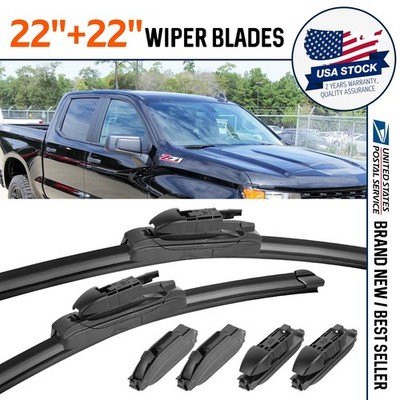2PCS 22''&22'' Front Bracketless Windshield Wiper Blades J-Hook/Top Lock/Pinch Tab