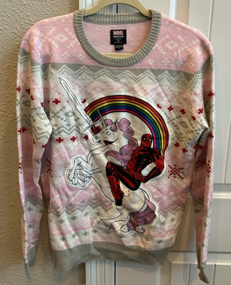 Marvel Deadpool Ugly Sweater Unicorn Sz Adult M Winter Collectible Super Hero