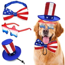 Independence Day Dog Costumes 3PCS Uncle Sam Top Hat USA Sunglasses American ...