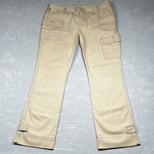 VTG Polo Jeans Ralph Lauren Pants Womens 14 Tan Khaki Cargo Pockets Cotton Y2K