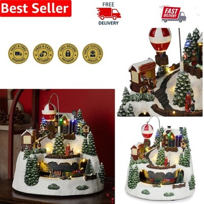 Charming 11'' Tall Christmas Village with Moving Train and Balloon - LED Lights