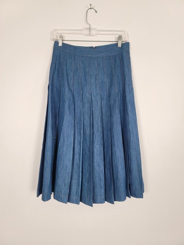 Babaton Damen Baumwollmischung Denim Plissee Reißverschluss halbhoher Rock blau Größe 4 NEU - Bild 2 von 8