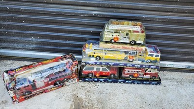 Lot of 4 NOS Funrise Fire Engines, Command Unit and 1 unbranded Red Fire Engine