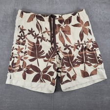 Mossimo Supply Co. Y2K Floral Swim Trunks Cargo Pockets Drawstring Beige Brown L