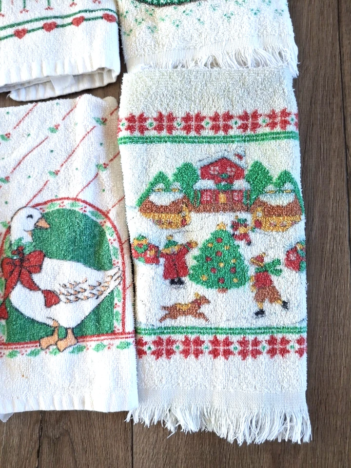 Vintage Christmas Holiday Santa Snowman Kitchen Towels *Very USED*  Lot Of 10 - Image 2 of 4