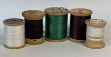 Vintage Wooden Spools Of Thread Various Brands/Colors/Sizes Lot Of 5