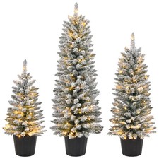 3ft/4ft/5ft Set of 3 Snow Artificial Christmas Trees for Holiday Party Xmas