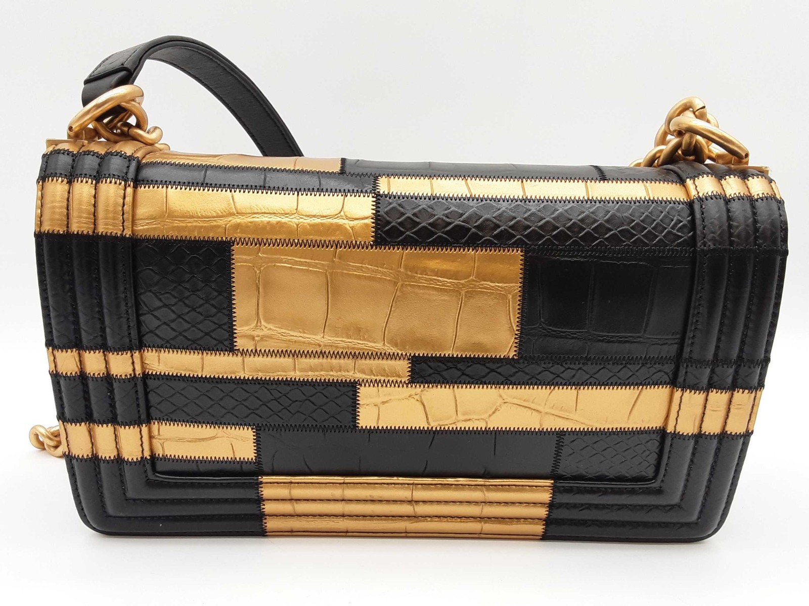 Chanel Boy Flap Gold Black Patchwork Embossed Lea… - image 4