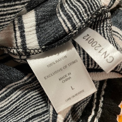 Cropped Off Shoulder Flounce Top Black Pink White Stripe Pom Pom L Soho Jeans - Picture 5 of 6