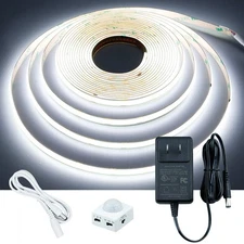 Motion Sensor COB LED Light Strip 16.4ft(5M) Cool White 6000K 3 Lighting Mode.