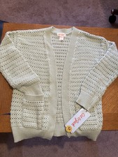 Cat  Jack Unisex Kids Green Cotton Open-Knit Cardigan Sweater XS 4-5 