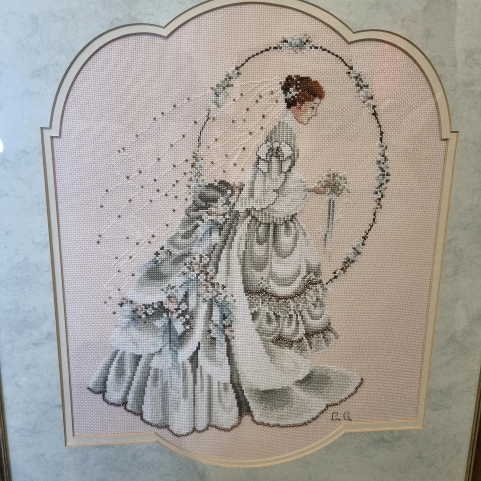 Marilyn Leavitt Lavender and Lace Cross Stitch The Bride Large Framed Completed  - Image 4 of 4