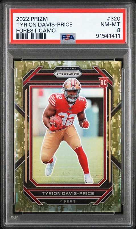 2022 Prizm Rookies Tyrion Davis-Price #320 Forest Camo Prizm /15 PSA 8 NM-MT
