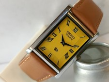 VINTAGE SEIKO SLIM QUARTZ YELLOW DIAL JAPAN MEN'S WORKING DRESS WATCH