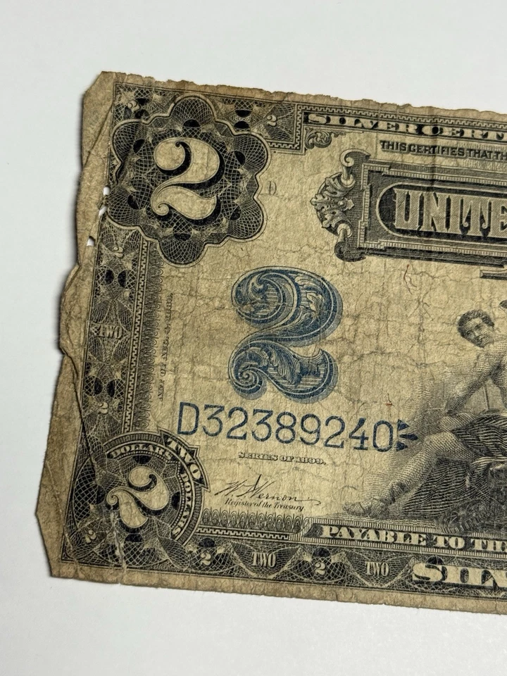 1899 $2 U.S. Silver Certificate Fr# 251, Vernon-Treat U.S. Large Mini Porthole - Image 2 of 3