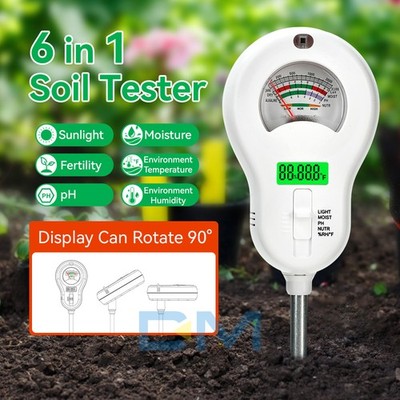6 in 1 Soil pH Water Moisture Fertility Humidity Light Tester Meter Plant Garden
